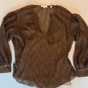 Vince Brown and Cream Polka Dot Chiffon Blouse with Camisole